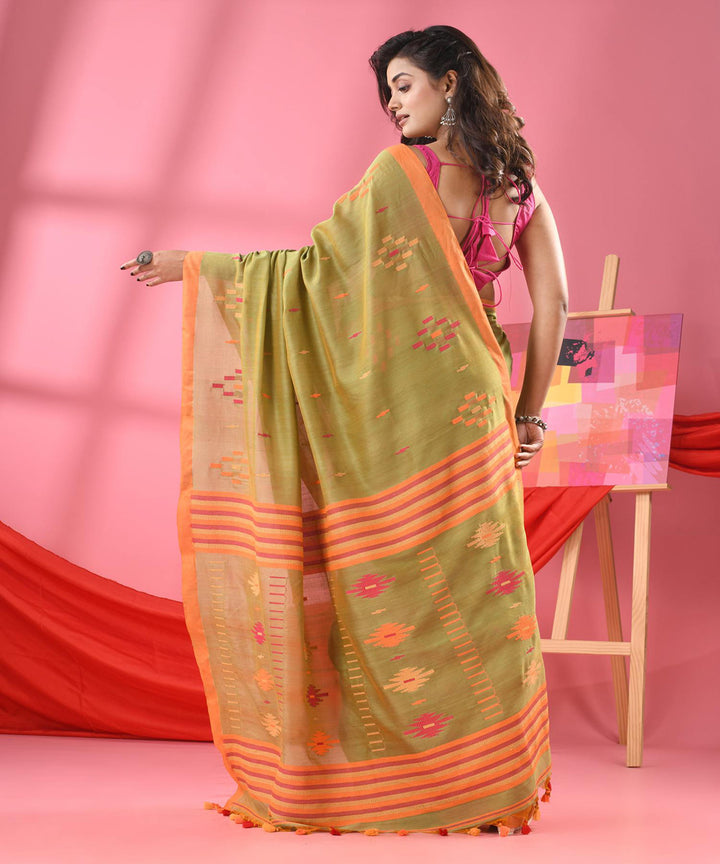 Fern orange handloom bengal cotton saree