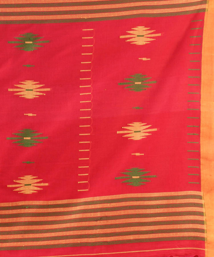 Red orange handloom bengal cotton saree