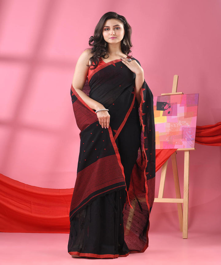 Black red cotton handloom bengal saree