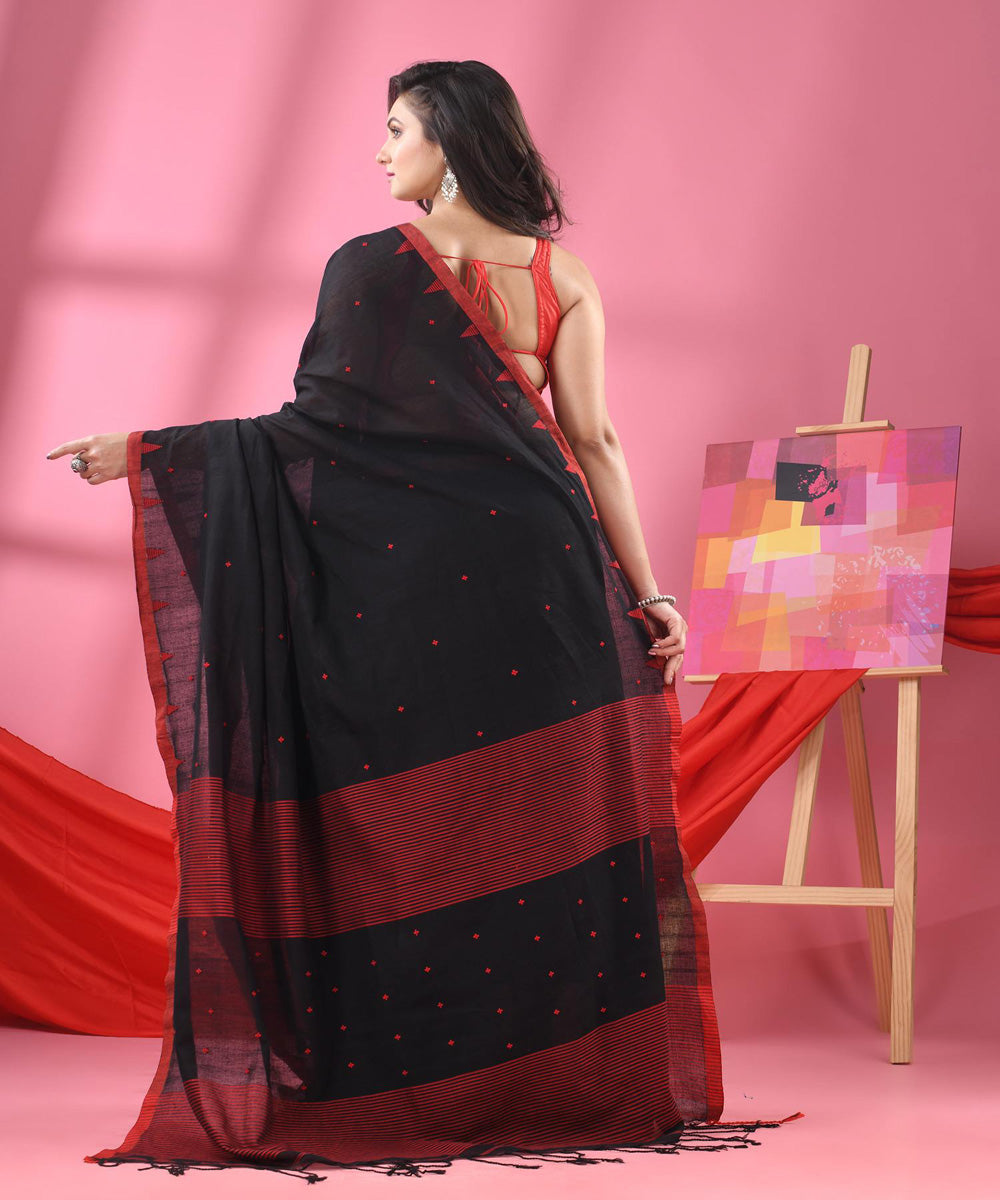 Black red cotton handloom bengal saree