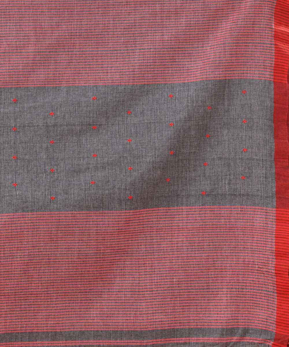 Grey red bengal handloom cotton saree