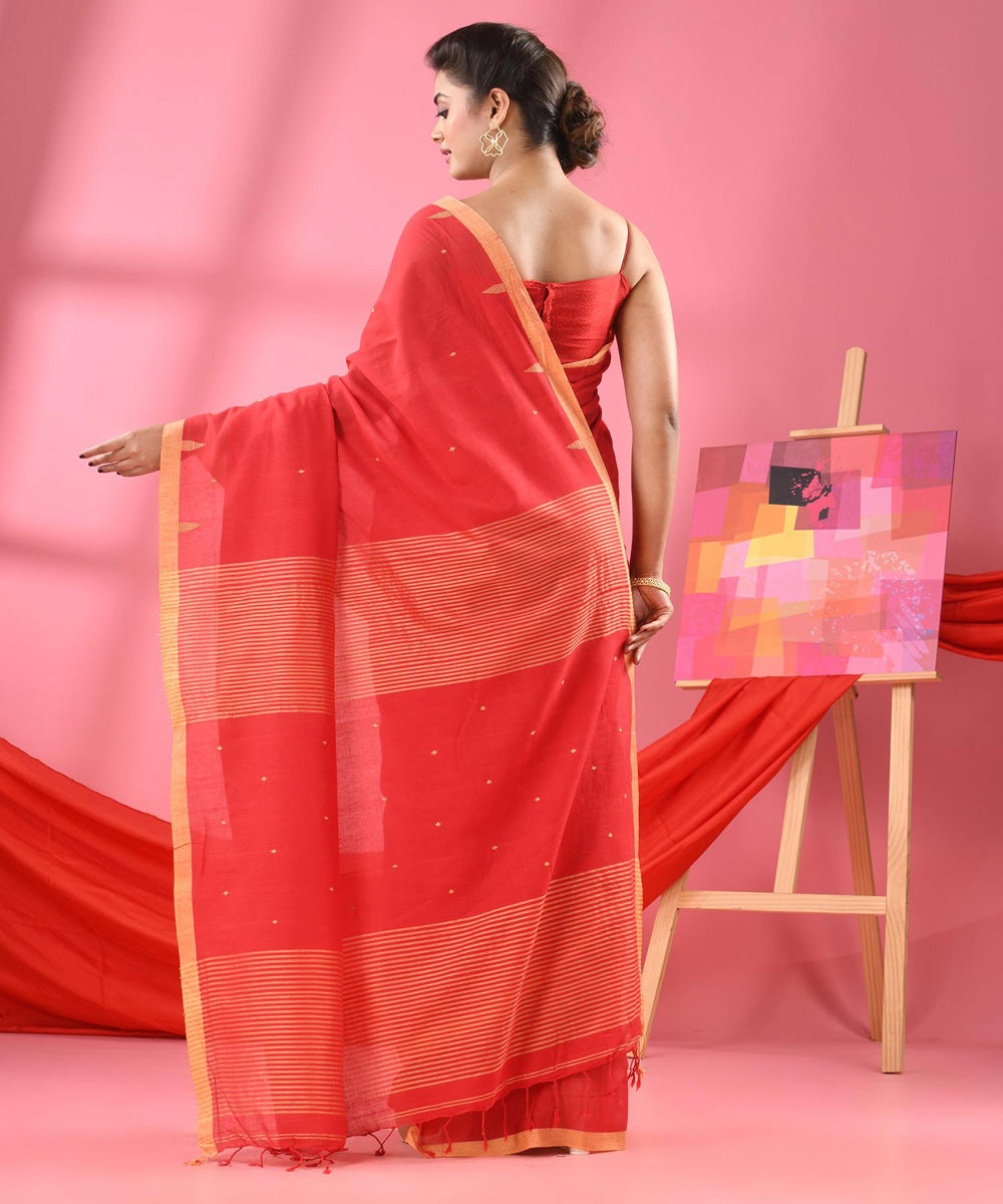 Red beige handloom bengal cotton saree