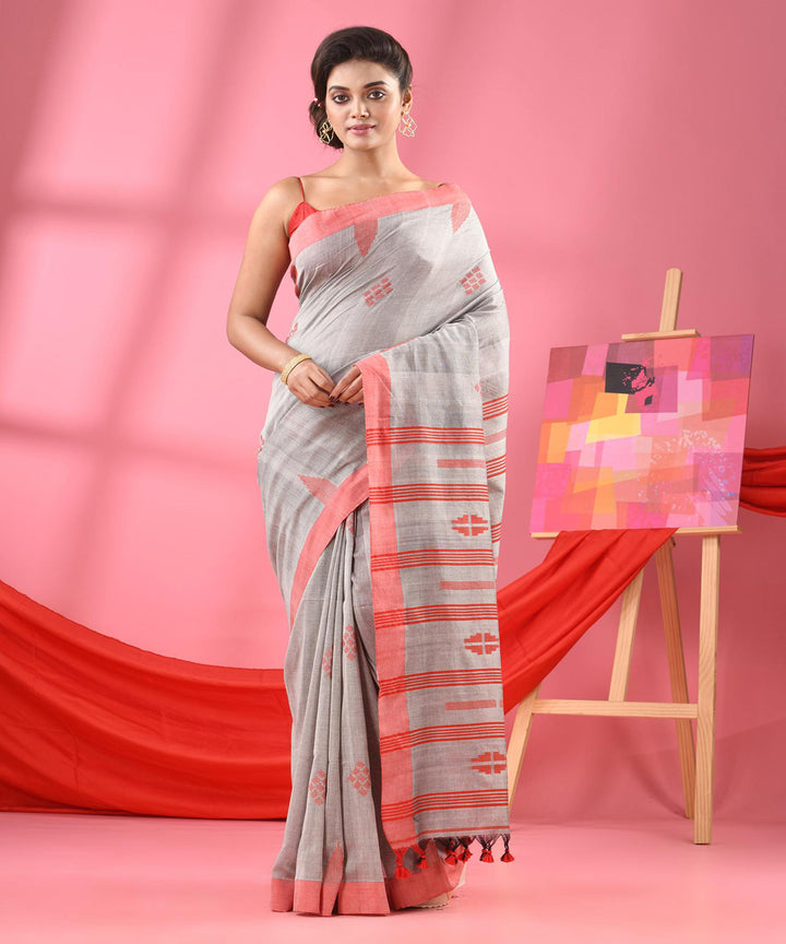 Light grey handloom bengal cotton saree