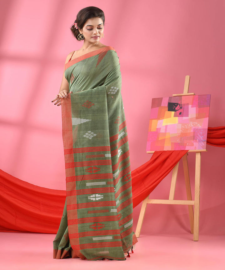 Sage green handloom bengal cotton saree