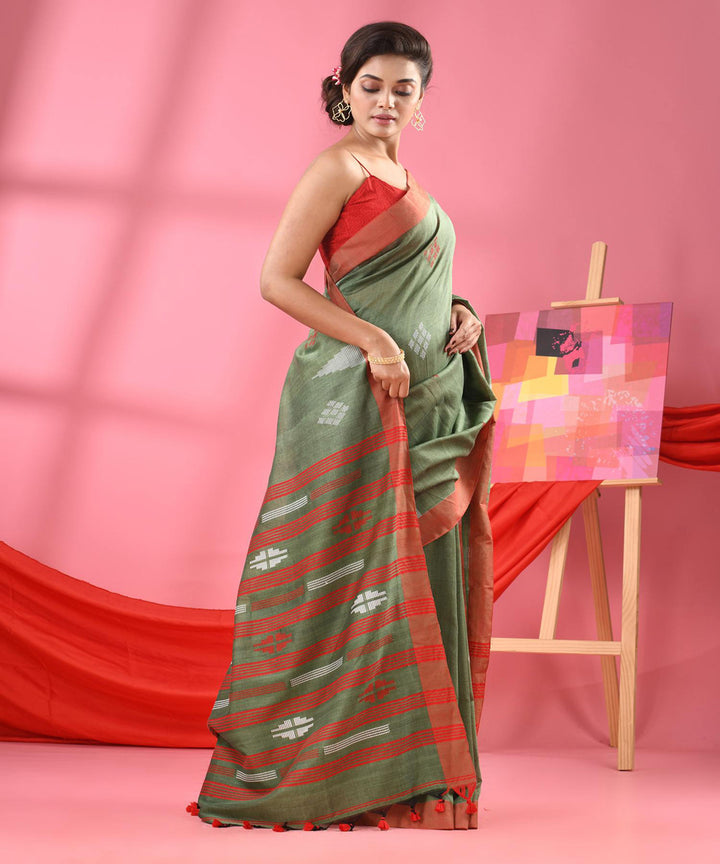 Sage green handloom bengal cotton saree