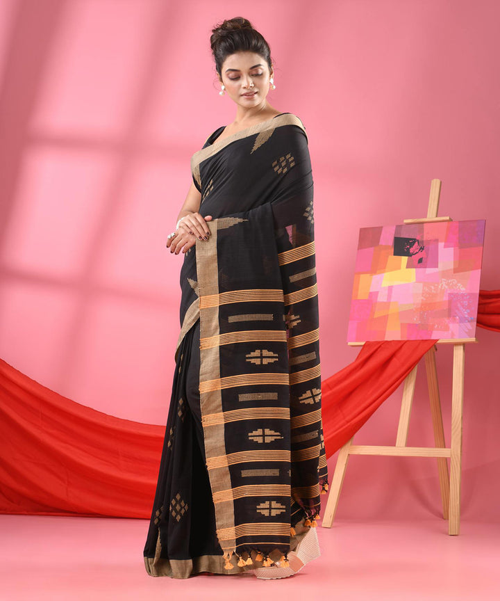 Black beige handloom bengal cotton saree