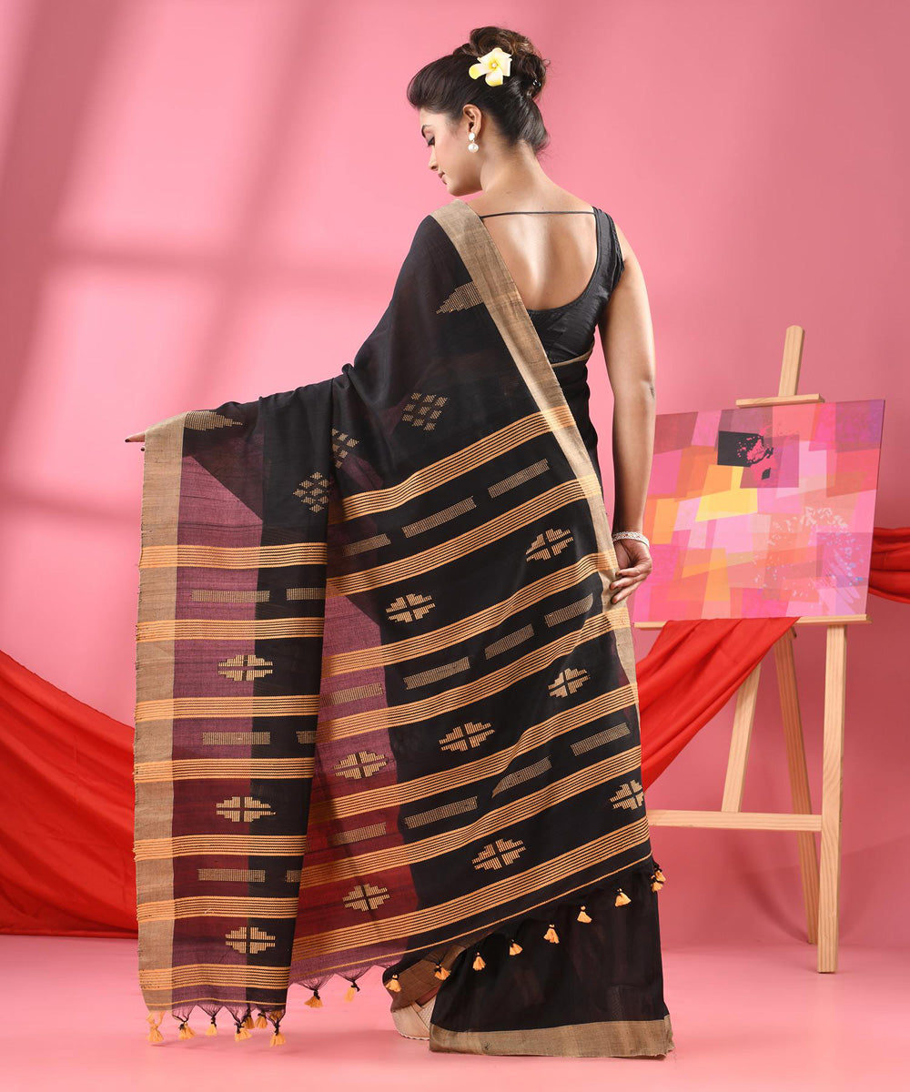 Black beige handloom bengal cotton saree