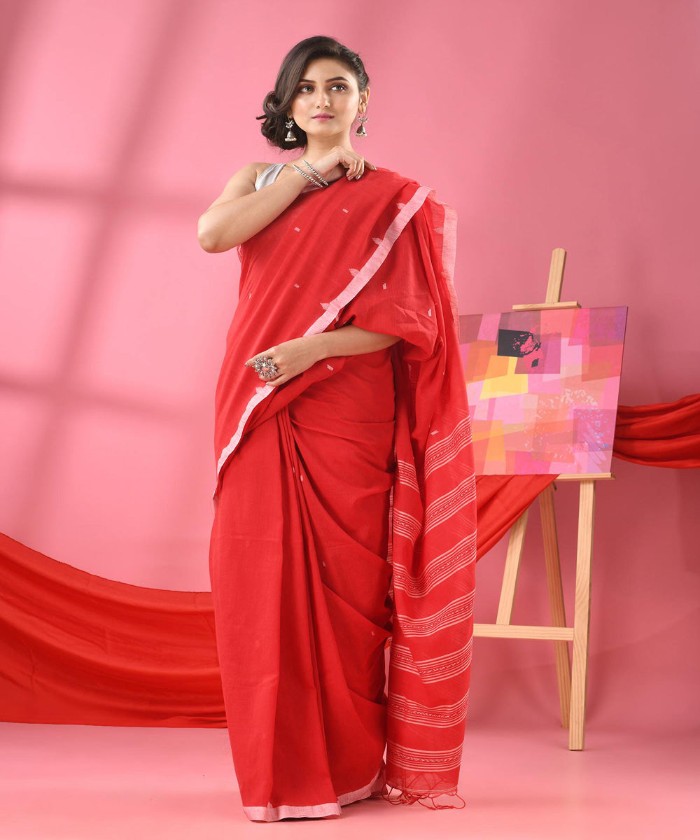 Red handwoven bengal cotton saree