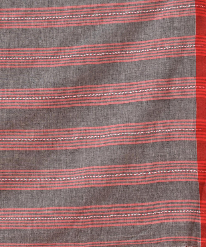 Grey red handwoven cotton bengal saree