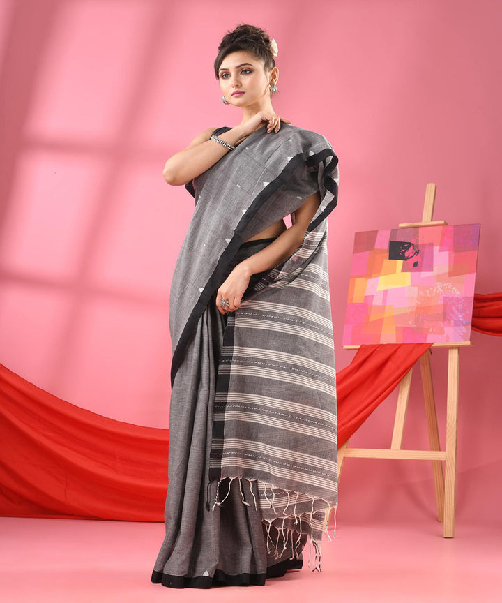 Dark grey handloom bengal cotton saree