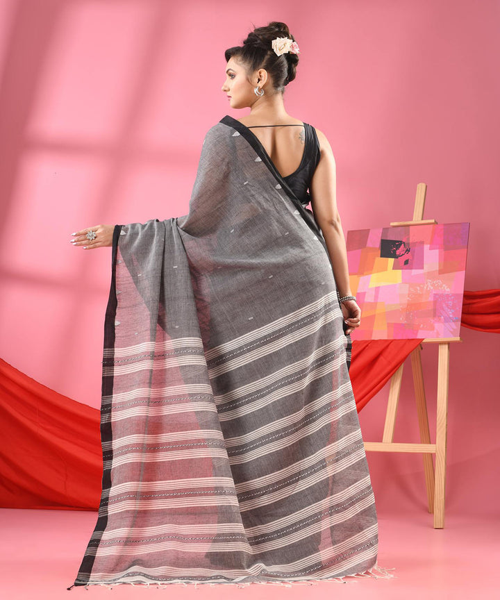 Dark grey handloom bengal cotton saree