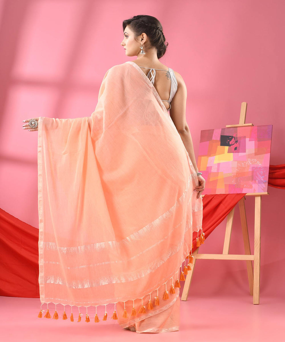 Light peach handloom bengal cotton saree