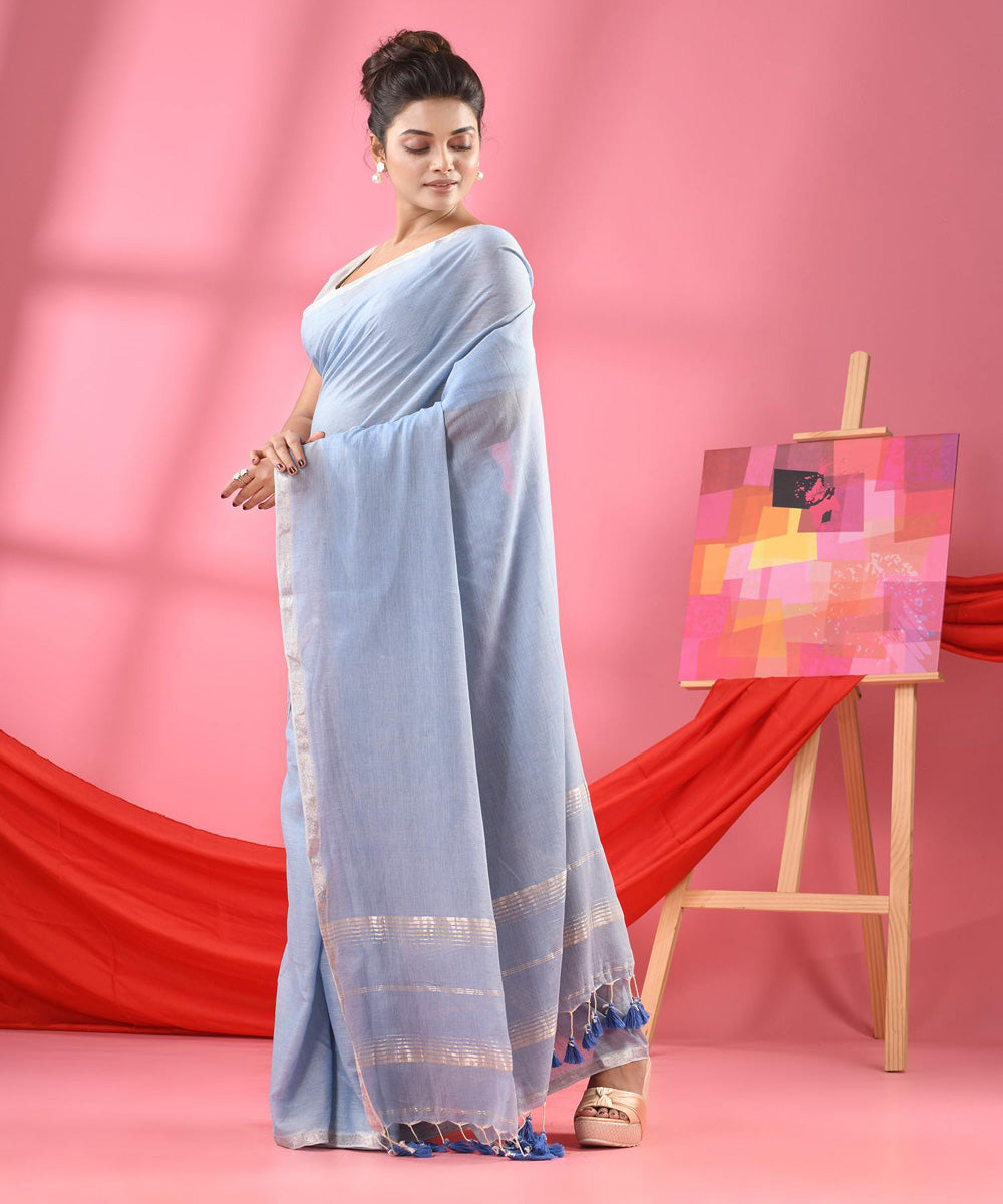 Sky blue handloom bengal cotton saree