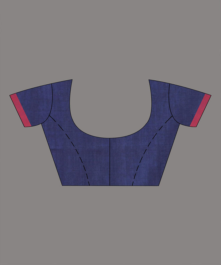 Navy blue red handloom cotton bengal saree