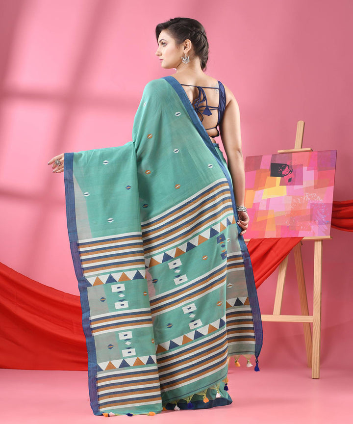 Teal handloom bengal cotton saree