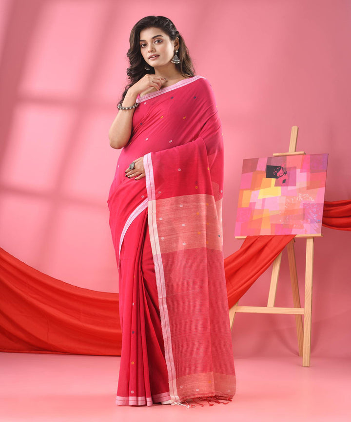 Rose pink handloom bengal cotton saree