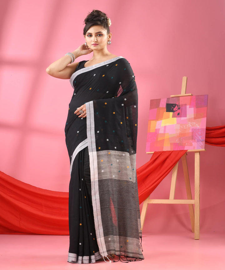 Black offwhite handloom bengal cotton saree