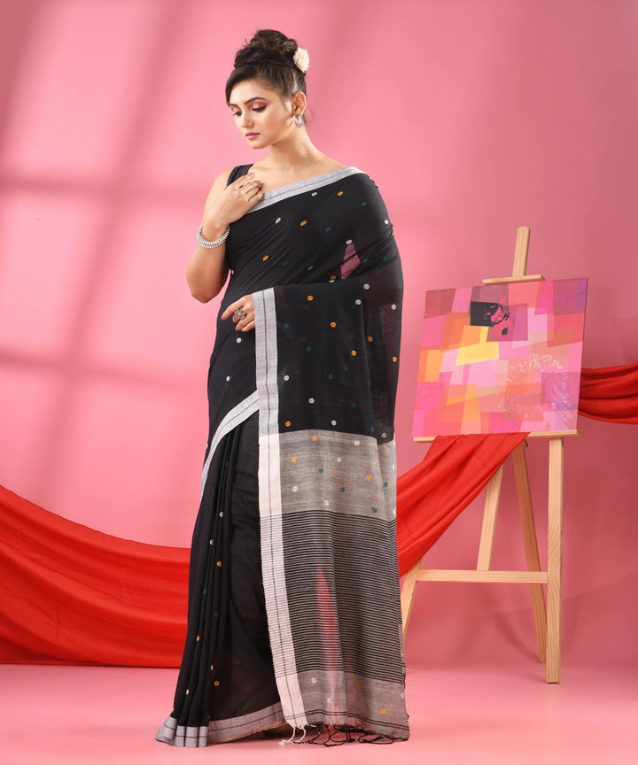Black offwhite handloom bengal cotton saree