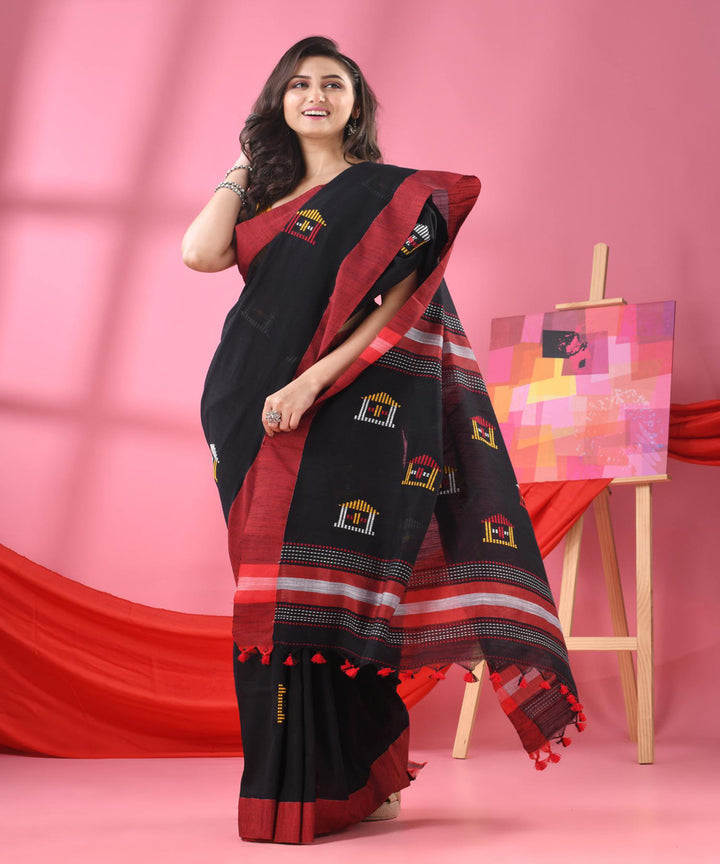 Black red handloom bengal cotton saree