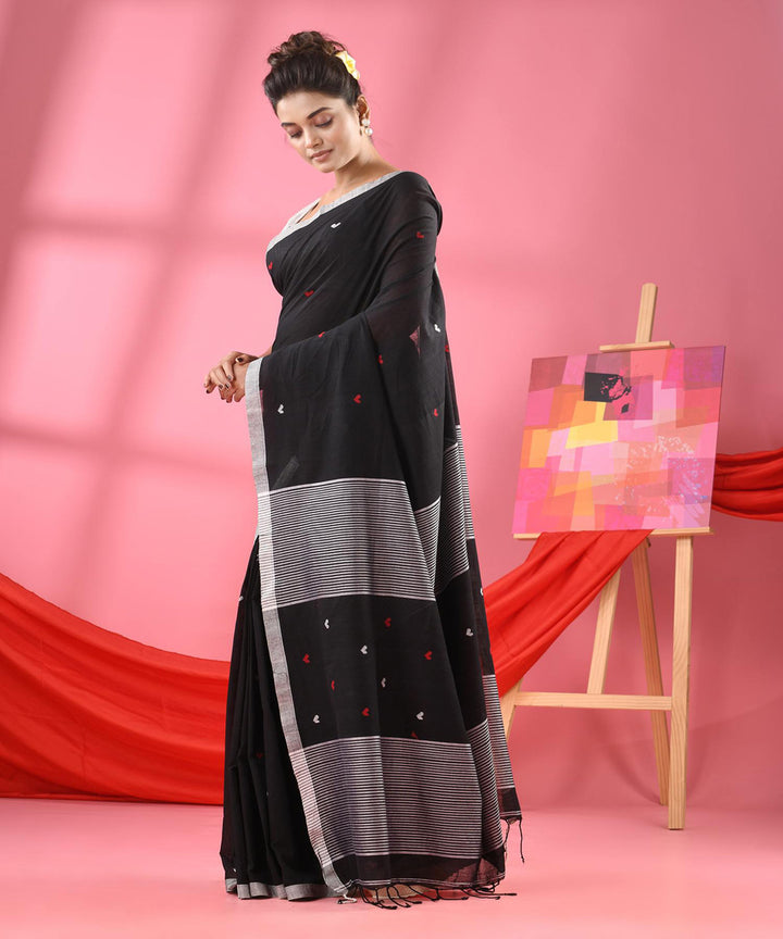 Black offwhite buti handloom bengal cotton saree