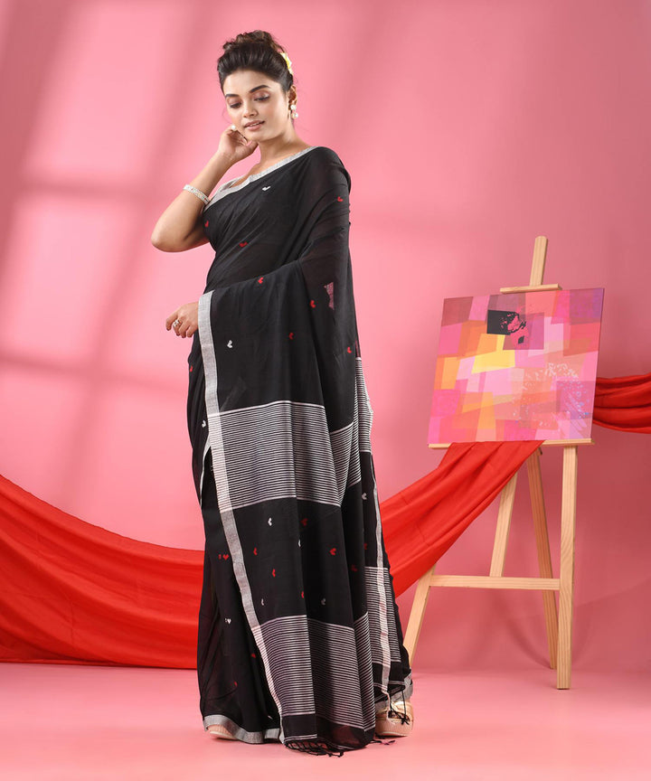 Black offwhite buti handloom bengal cotton saree