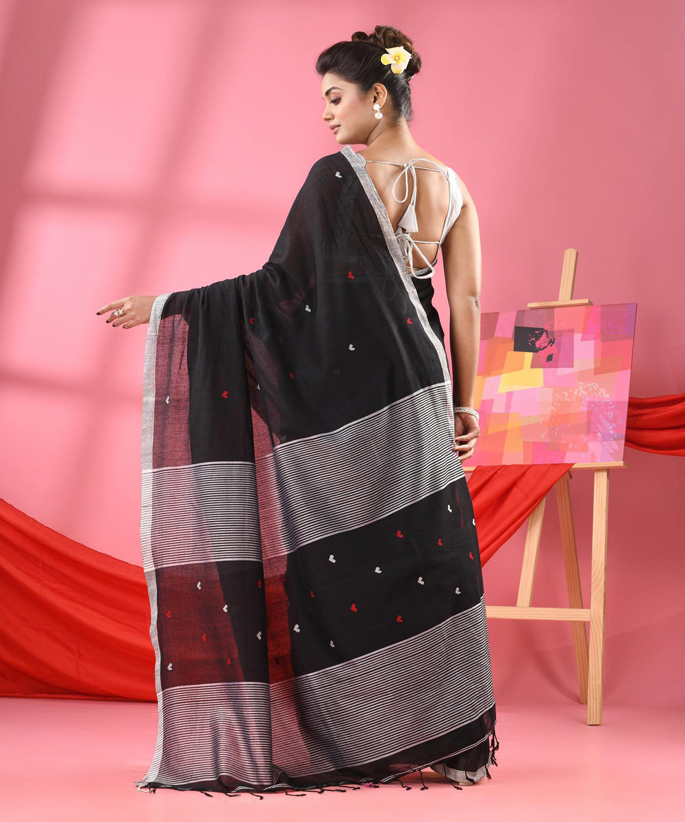 Black offwhite buti handloom bengal cotton saree