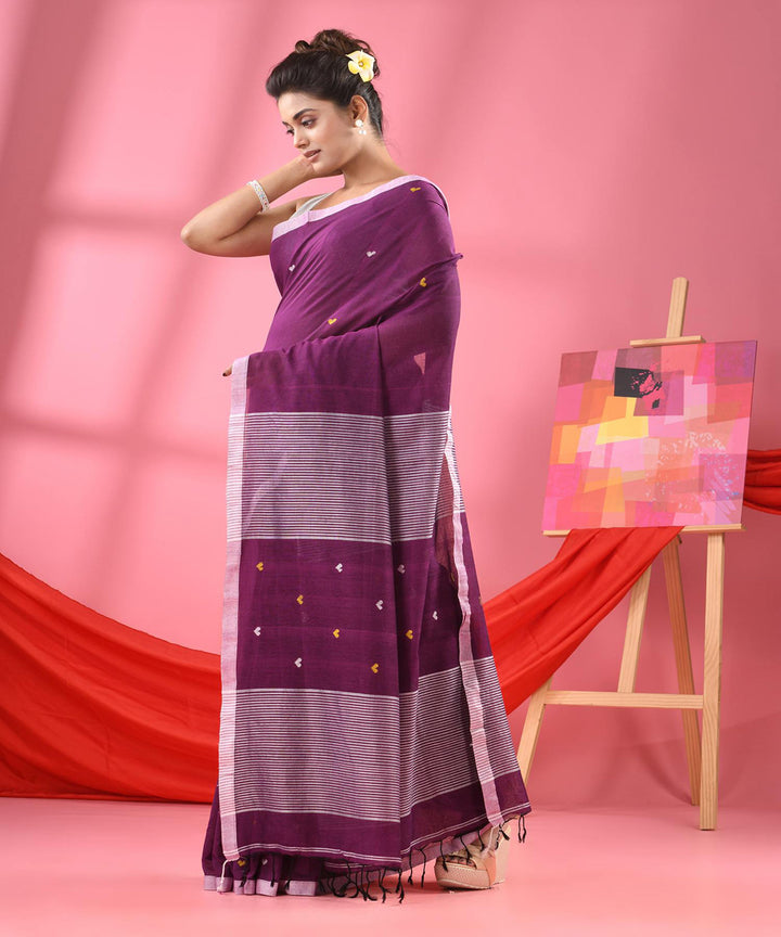 Purple offwhite handloom bengal cotton saree