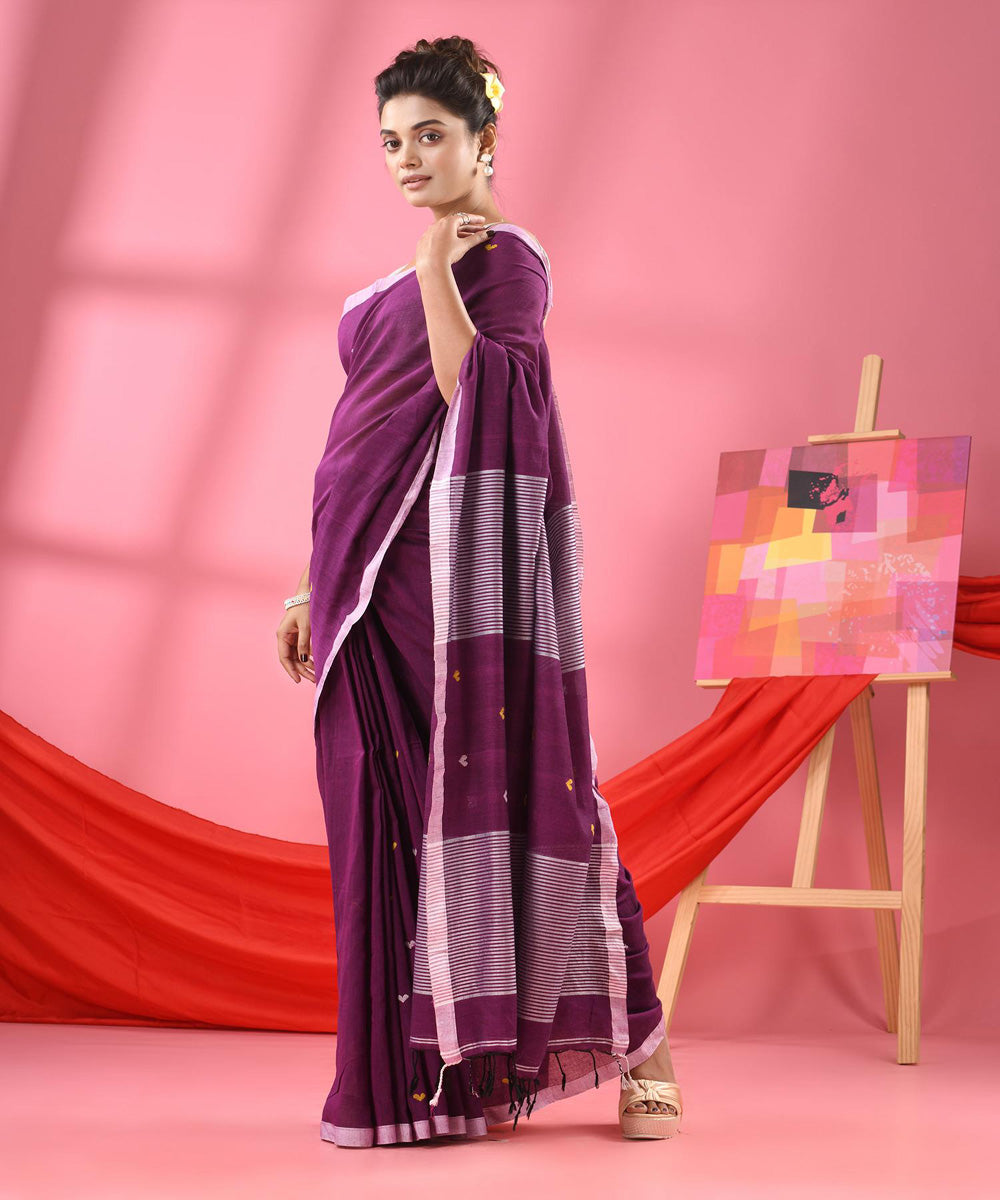 Purple offwhite handloom bengal cotton saree