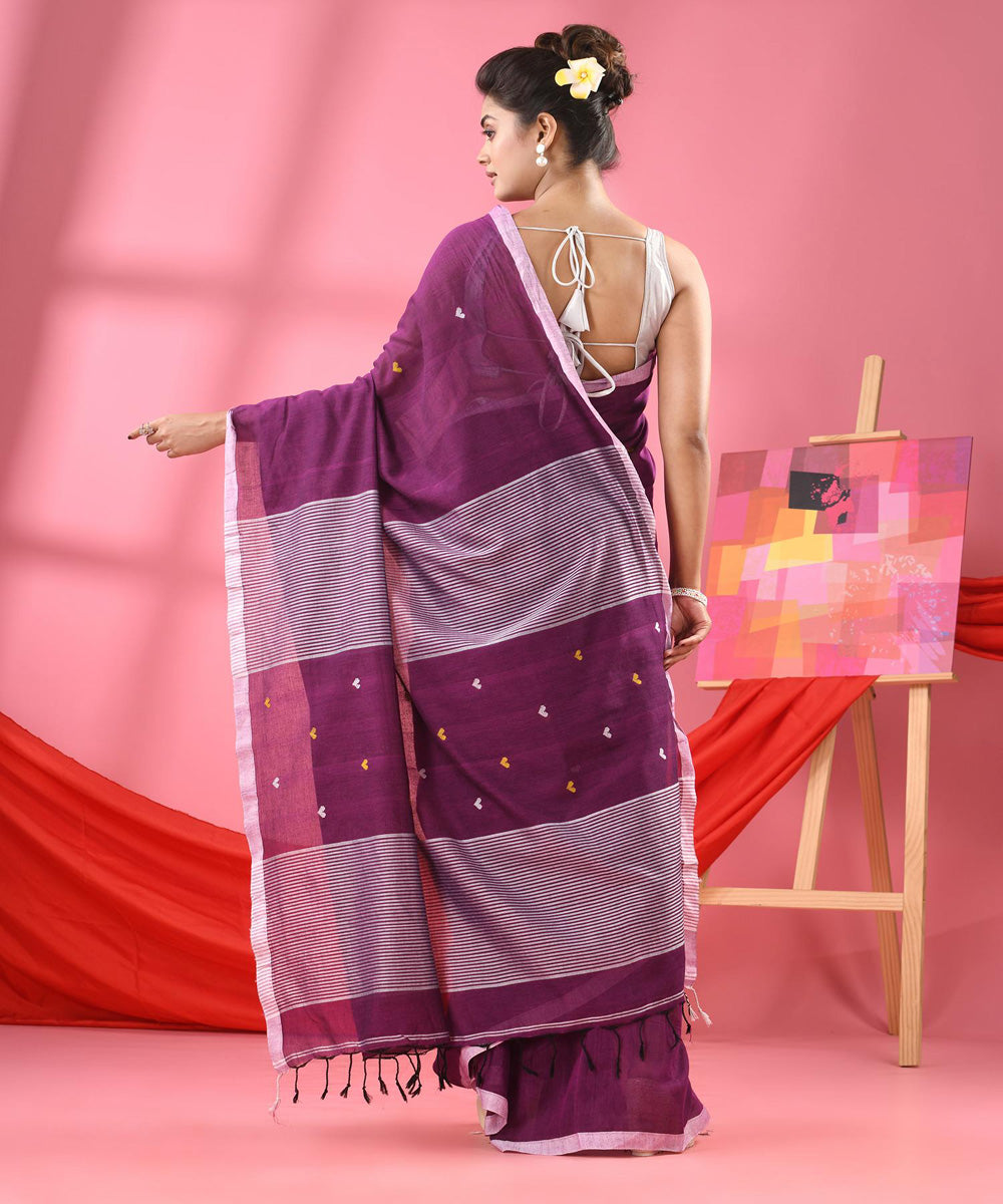 Purple offwhite handloom bengal cotton saree