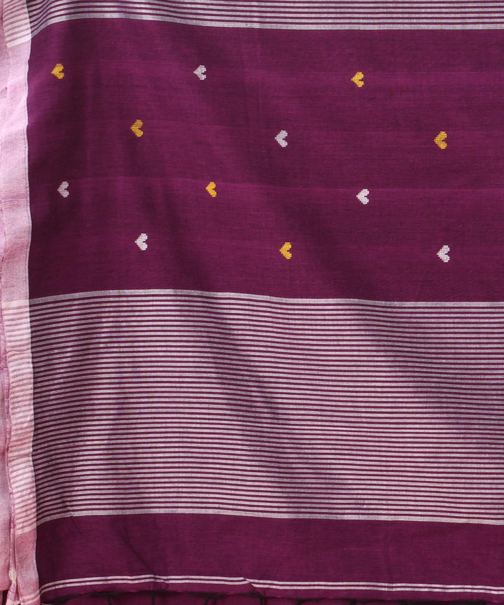 Purple offwhite handloom bengal cotton saree