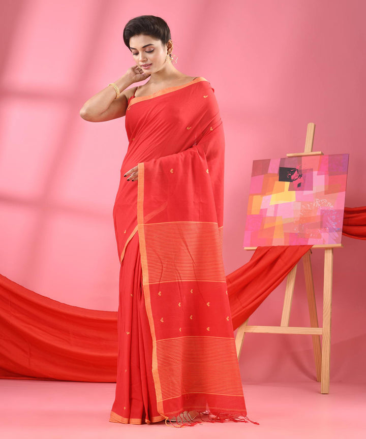 Red buti handloom bengal cotton saree