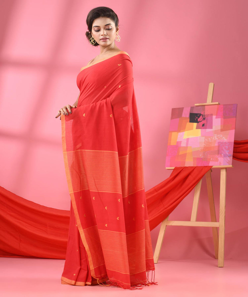 Red buti handloom bengal cotton saree