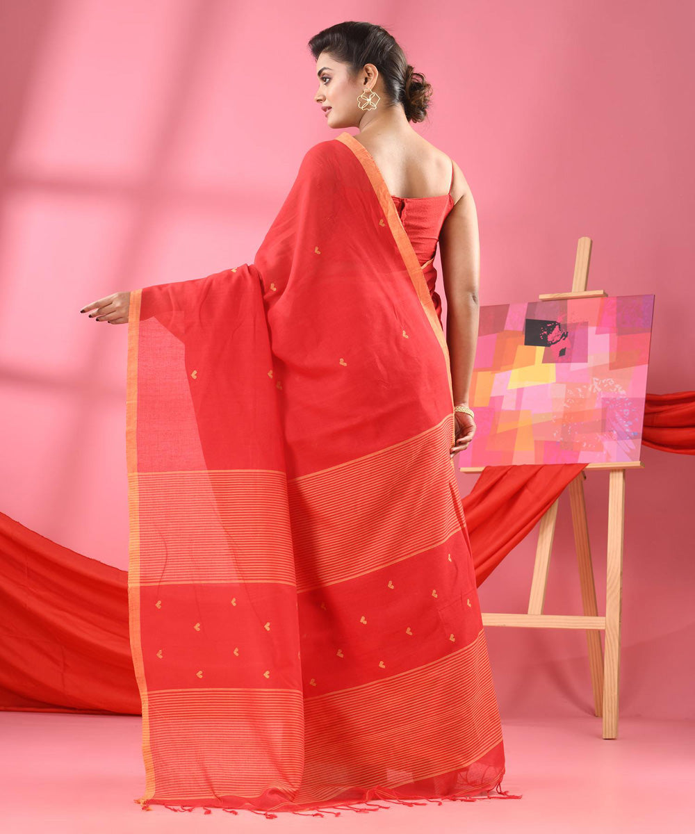 Red buti handloom bengal cotton saree