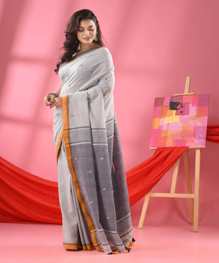 Ash grey handloom bengal cotton saree