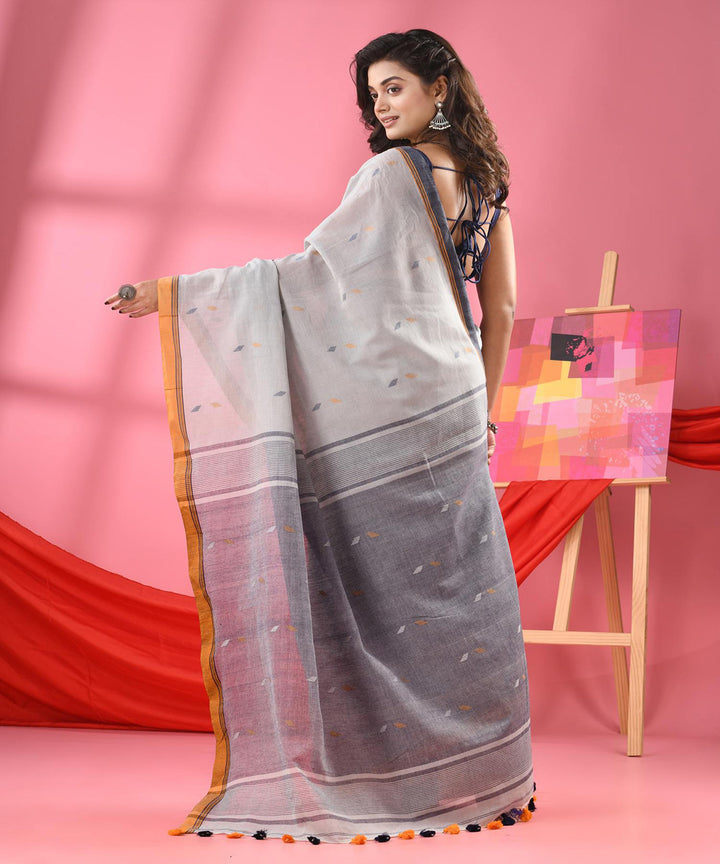 Ash grey handloom bengal cotton saree