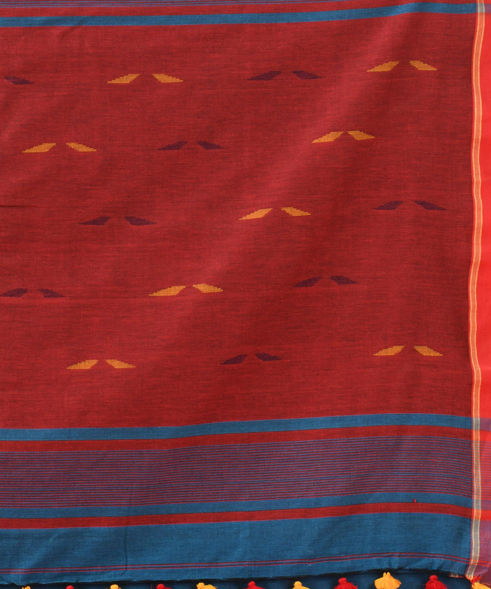 Turquoise red handloom bengal cotton saree