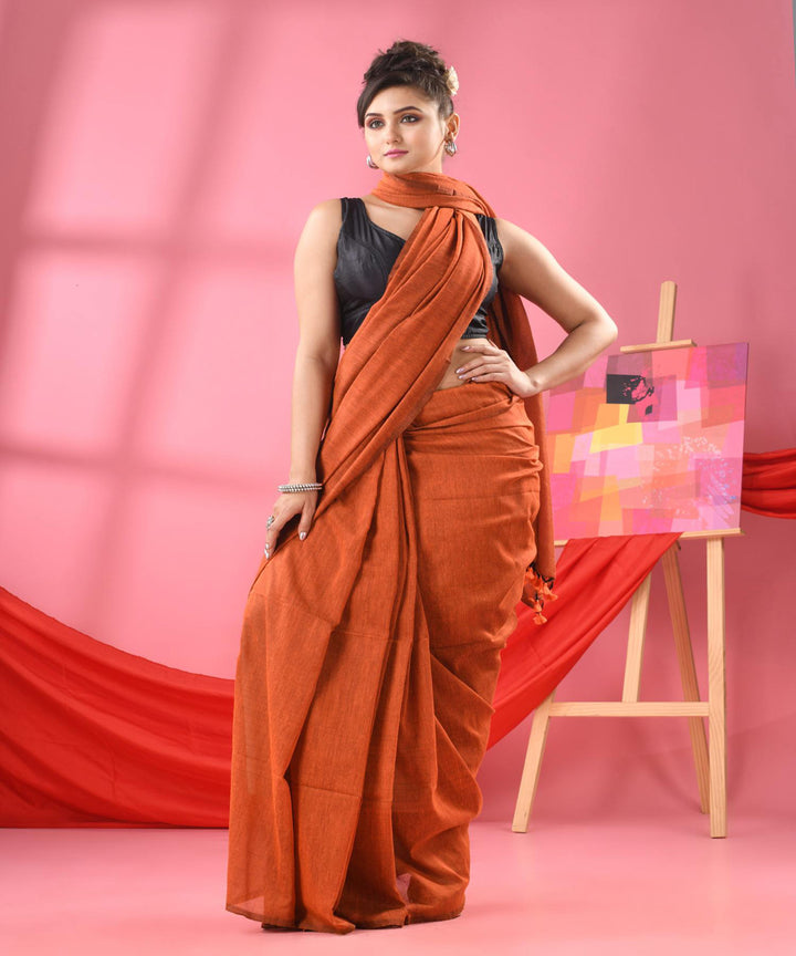 Orange handloom cotton bengal saree