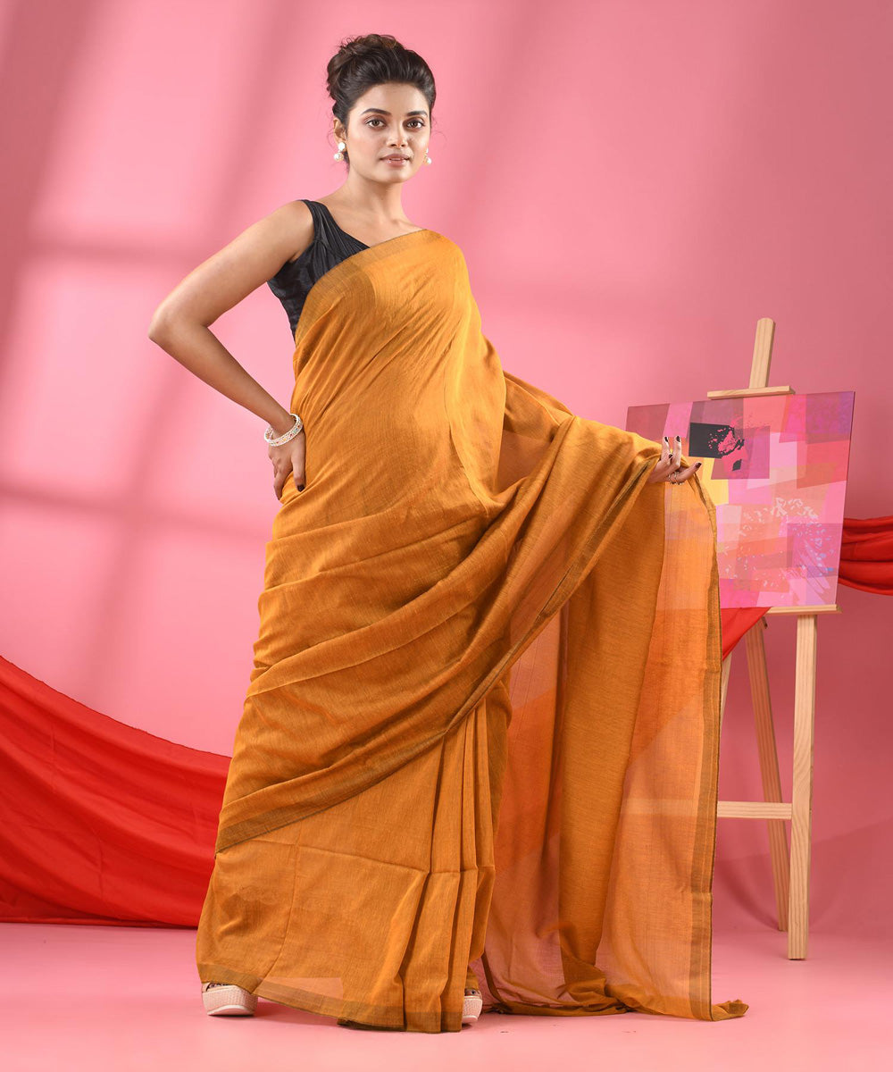 Mango yellow handloom bengal cotton saree