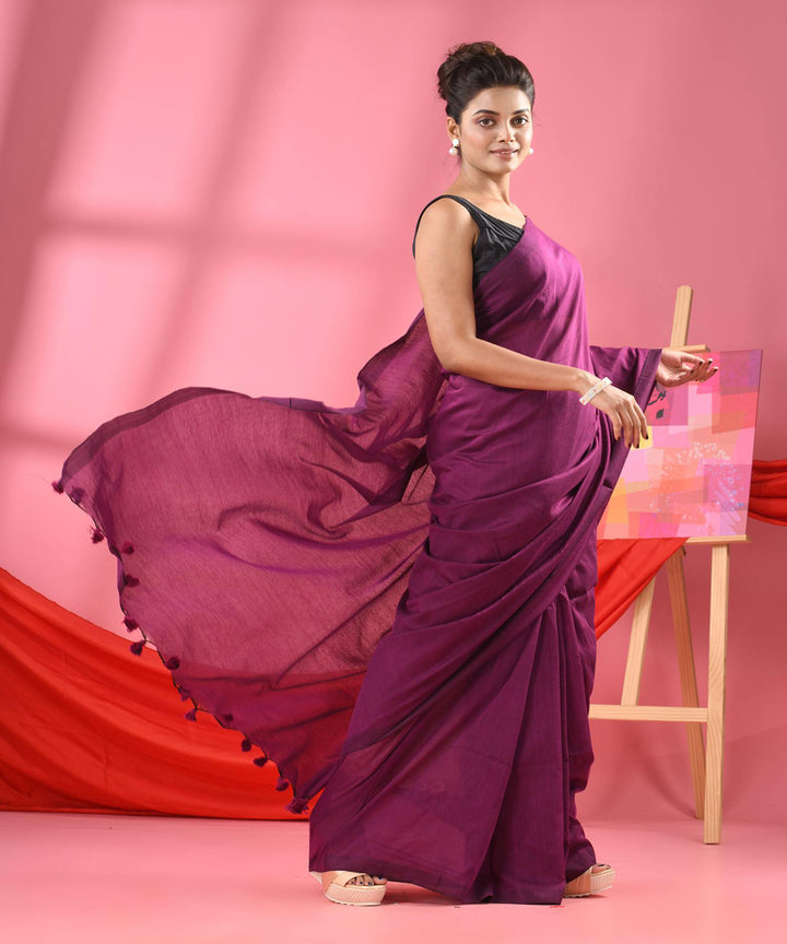 Purple handloom bengal cotton saree