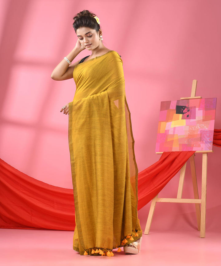 Dark yellow handloom bengal cotton saree