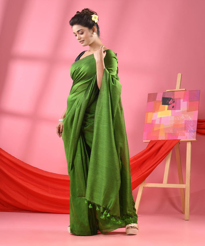 Forest green handloom bengal cotton saree