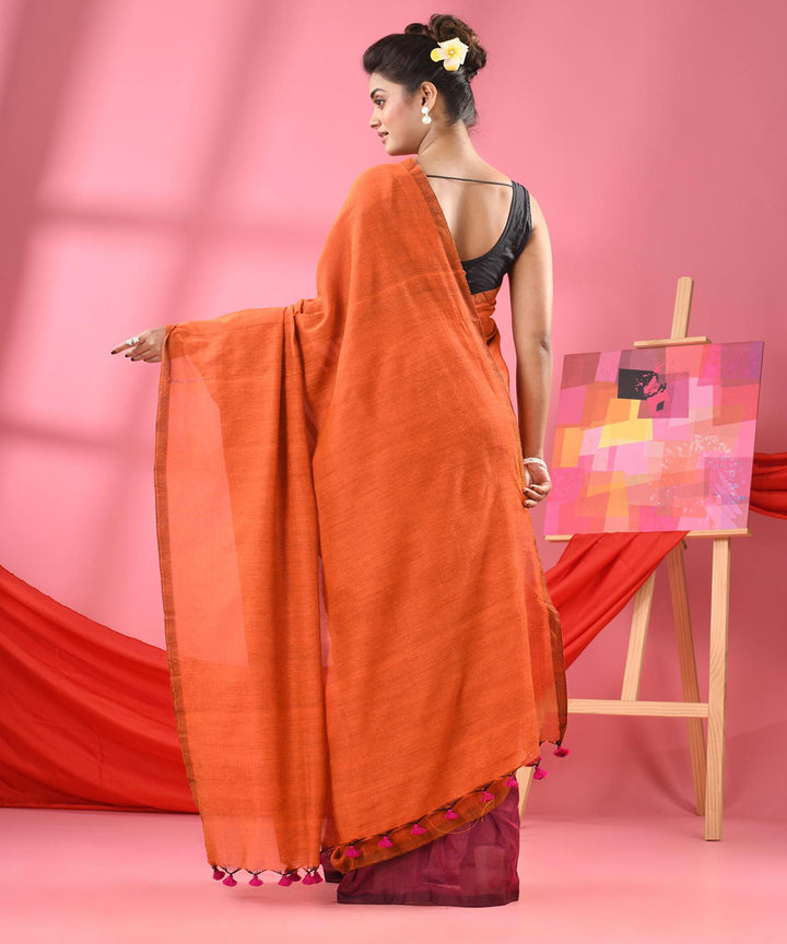 Orange magenta handloom bengal cotton saree