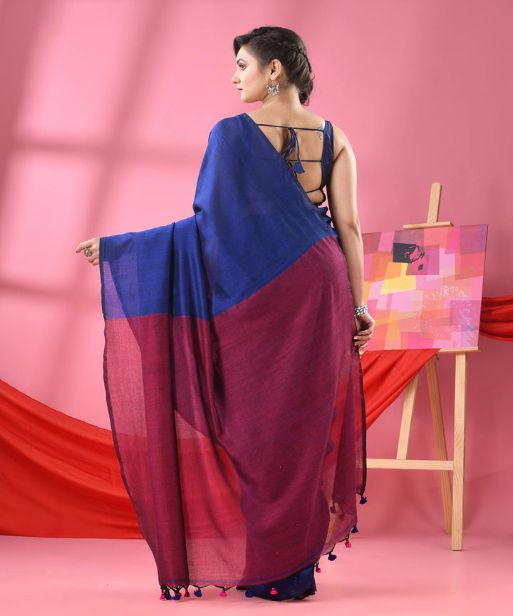 Blue maroon handloom bengal cotton saree
