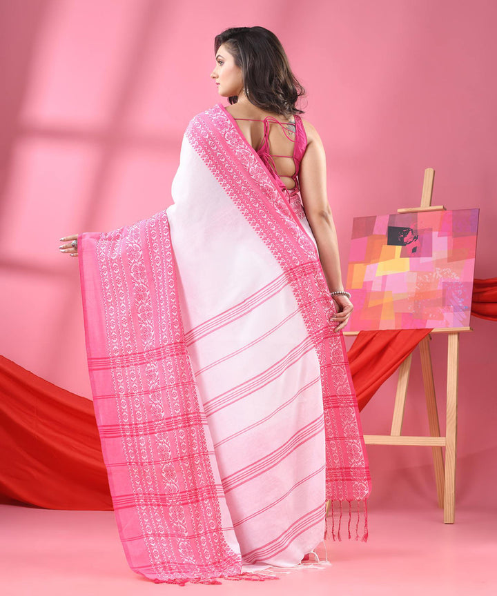 White pink handloom begumpuri cotton saree