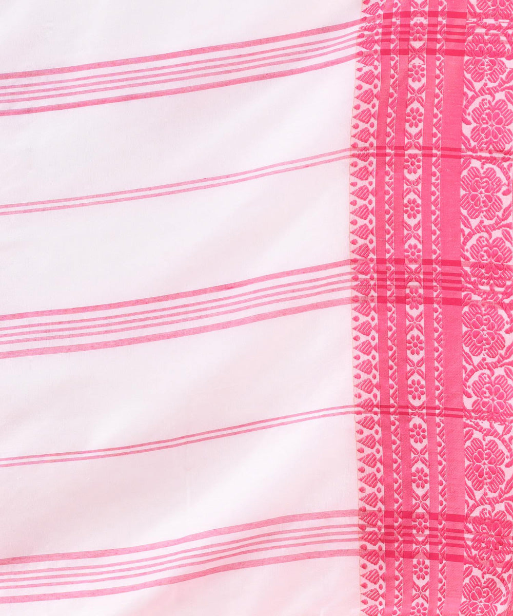 White pink handloom begumpuri cotton saree