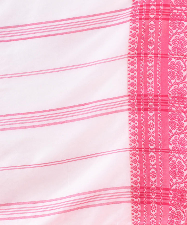 White pink handloom begumpuri cotton saree