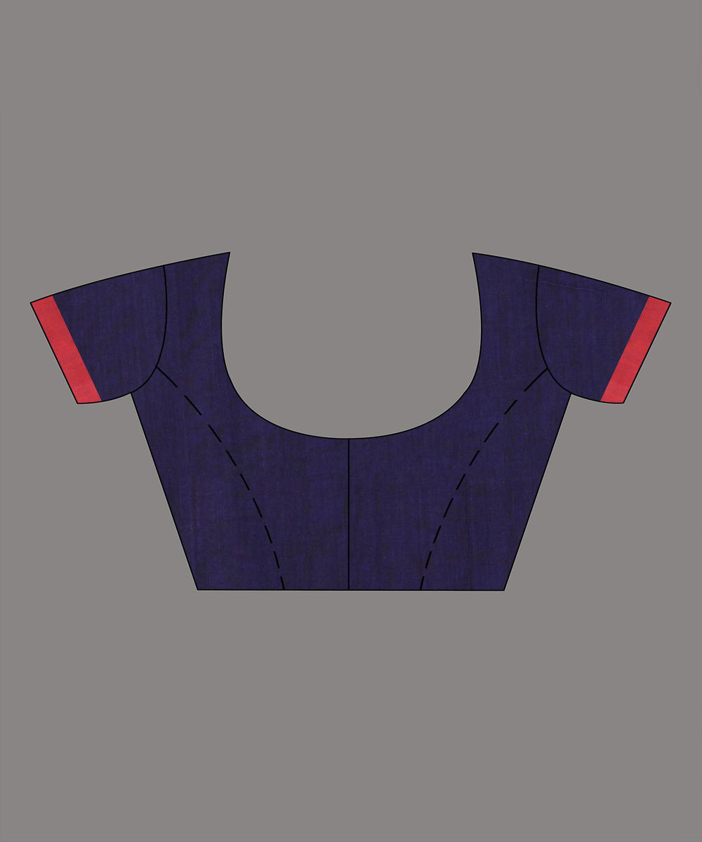 Navy blue red handloom bengal cotton saree