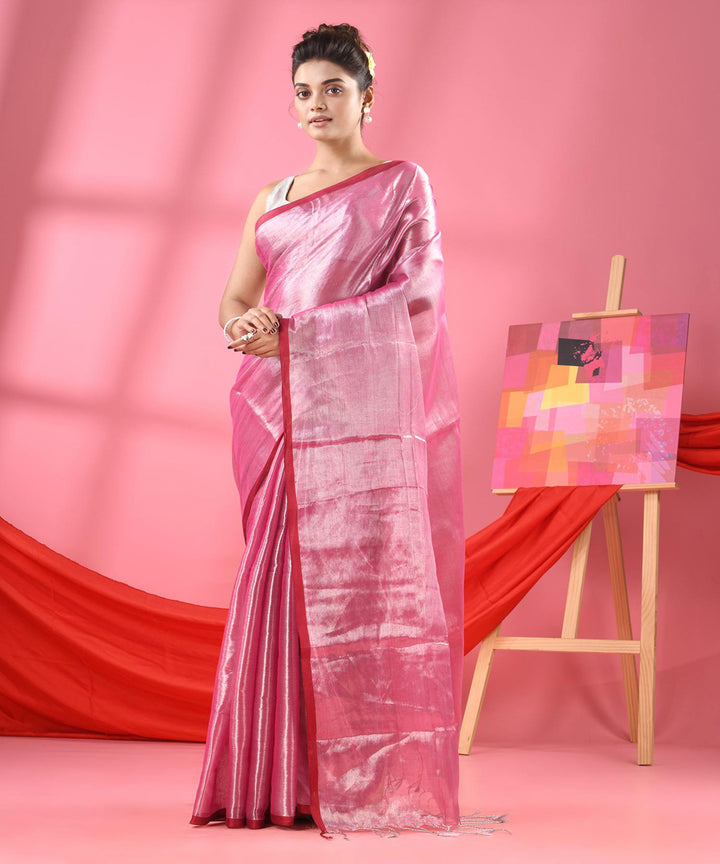 Baby pink handloom bengal cotton saree