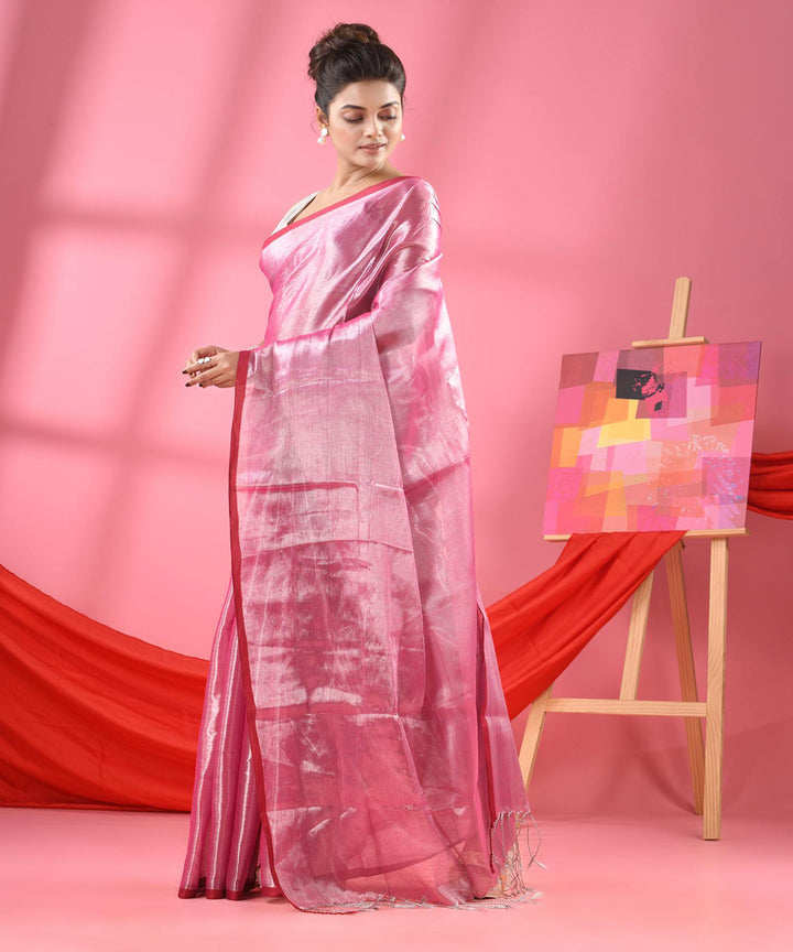 Baby pink handloom bengal cotton saree