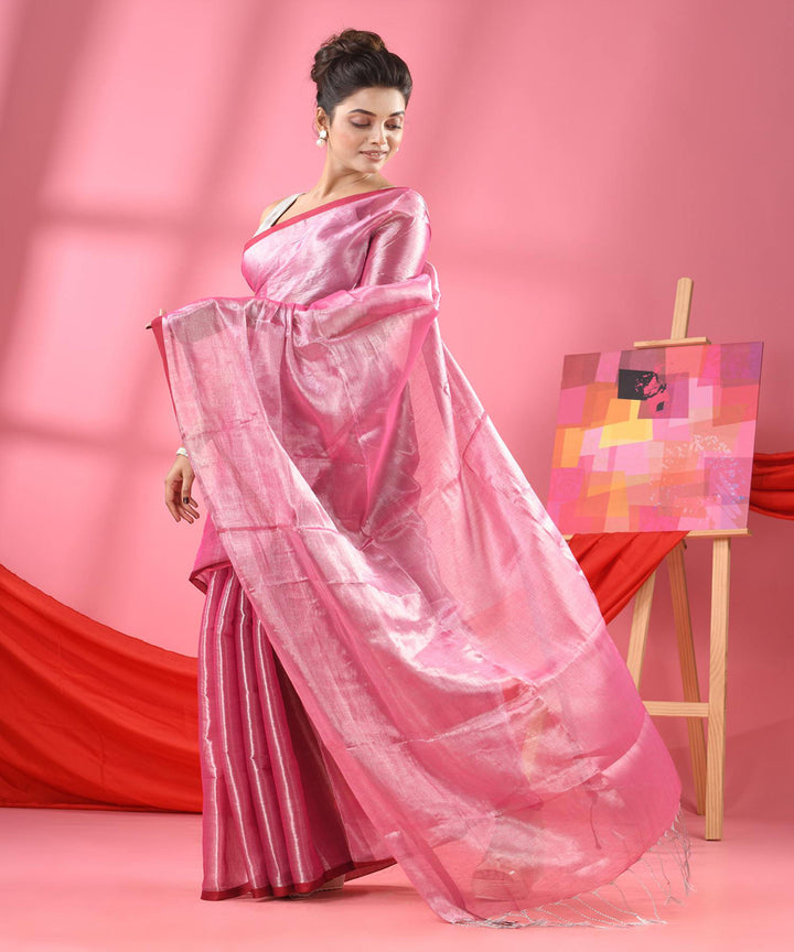 Baby pink handloom bengal cotton saree